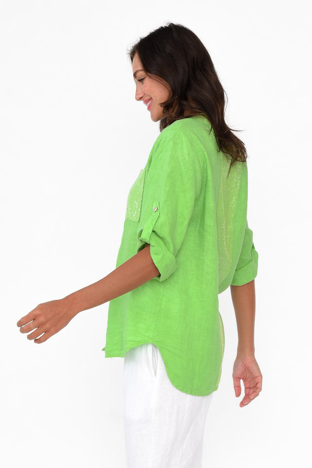 Morrigan Green Linen Sequin Shirt image 3