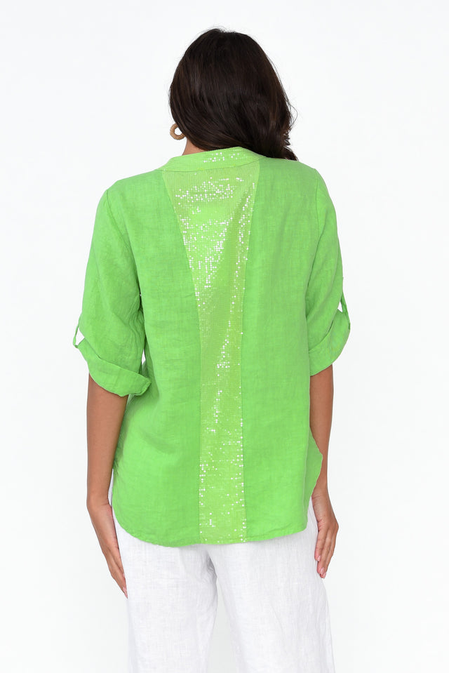 Morrigan Green Linen Sequin Shirt