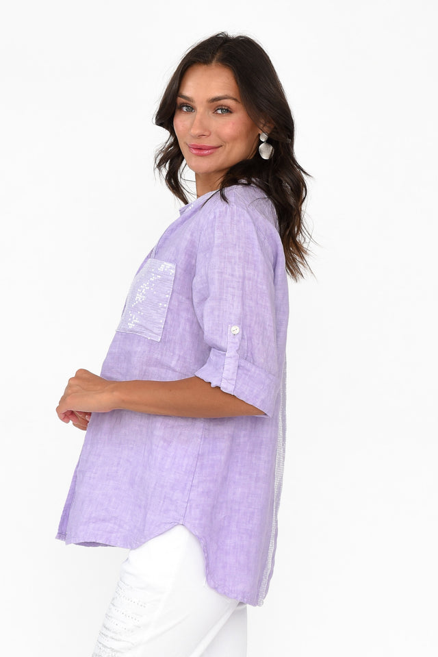 Morrigan Lilac Linen Sequin Shirt