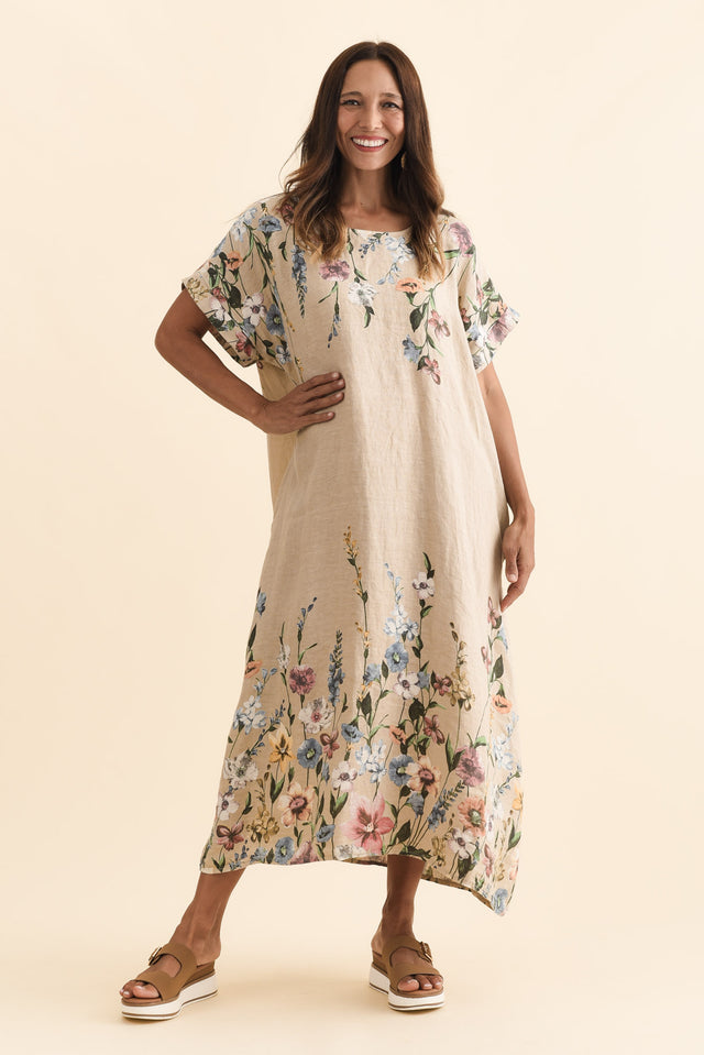 Morrison Beige Floral Linen Pocket Dress,Brunette model,alt text|model:Cara image 7
