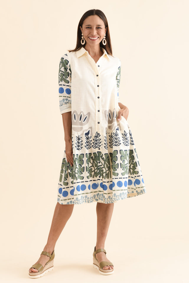 Mozlo White Motif Cotton Tie Dress,Full Body,Brunette model,alt text|model:Cara image 6
