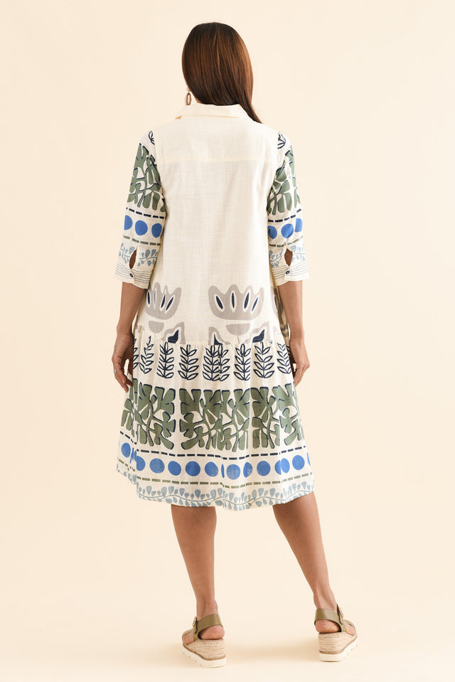 Mozlo White Motif Cotton Tie Dress,Back,Brunette model,alt text|model:Cara image 4
