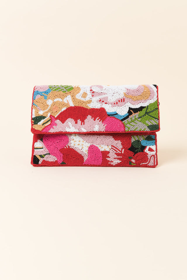 Mullins Pink Floral Beaded Clutch