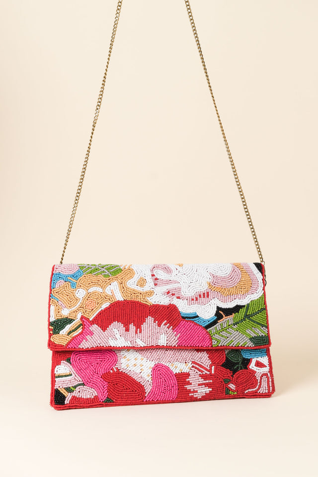 Mullins Pink Floral Beaded Clutch image 1