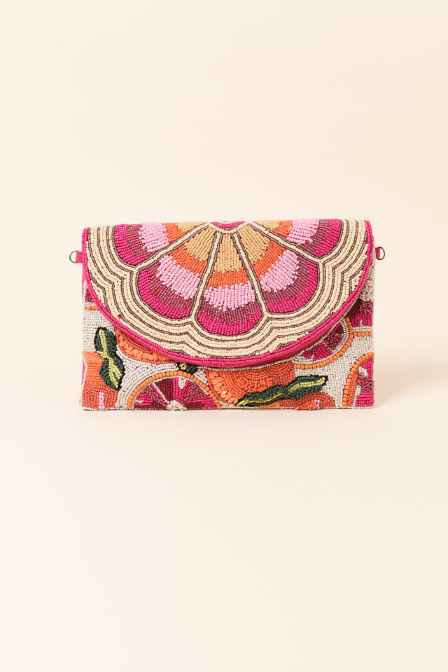 Mullins Pink Tropical Beaded Clutch