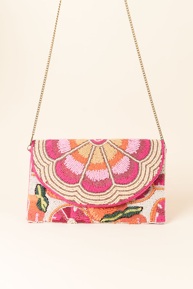 Mullins Pink Tropical Beaded Clutch image 1