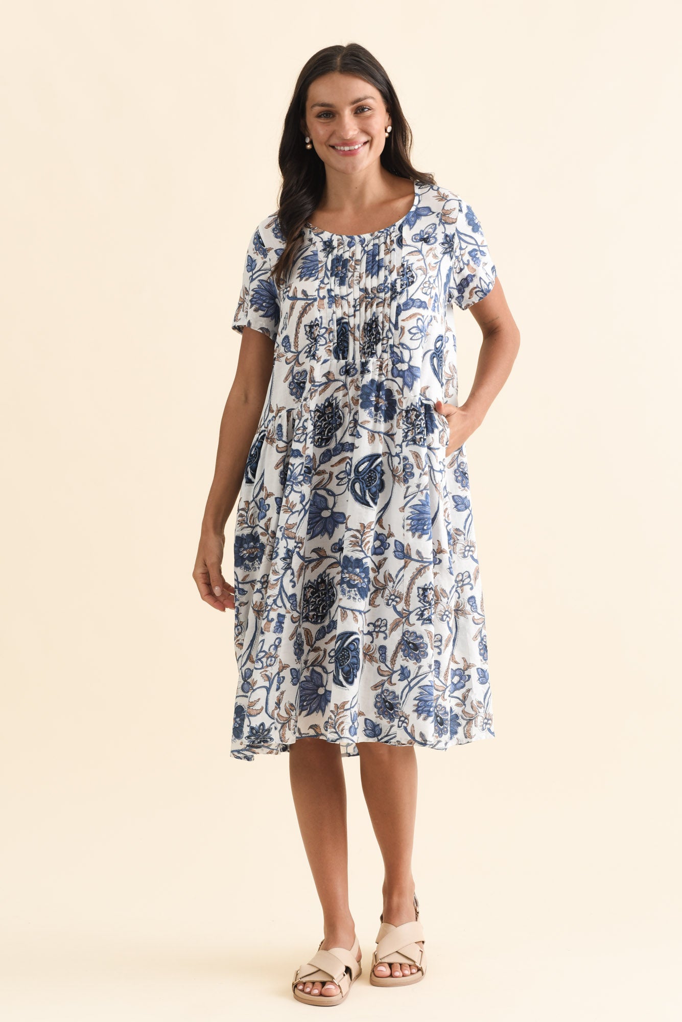 Murano Blue Botanical Cotton Dress