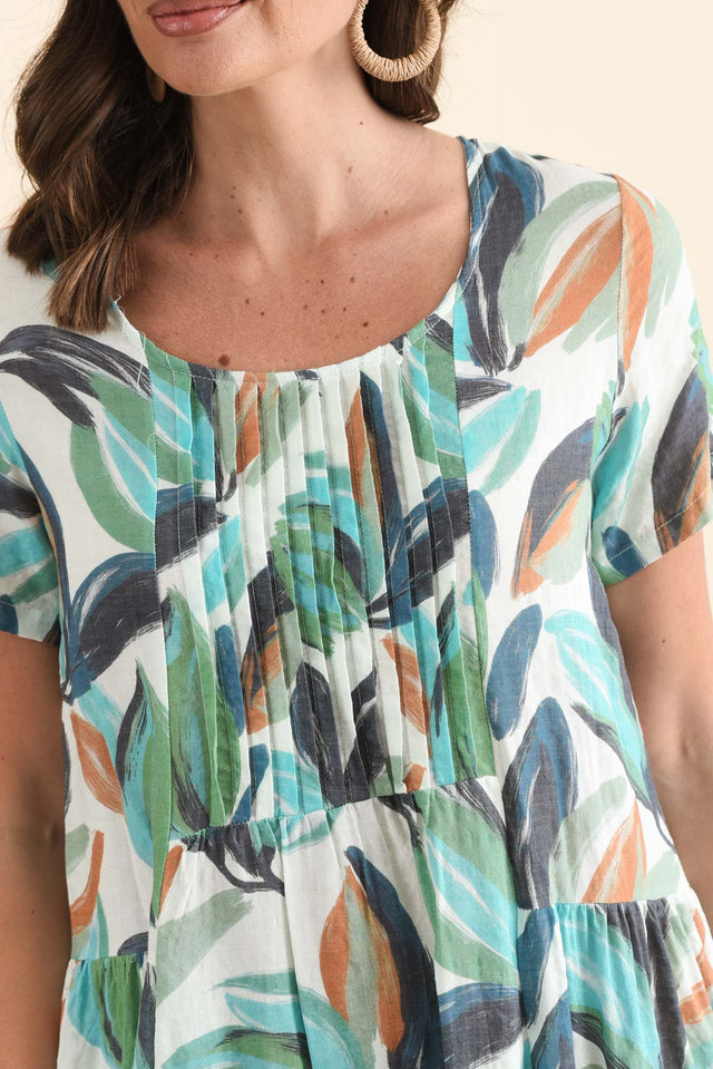 Murano Blue Leaf Cotton Dress,Back,Brunette model,alt text|model:MJ image 4