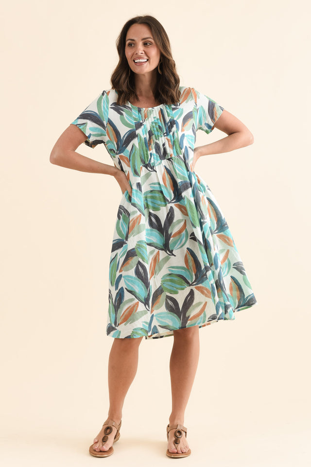 Murano Blue Leaf Cotton Dress,Detail,Brunette model,alt text|model:MJ image 5
