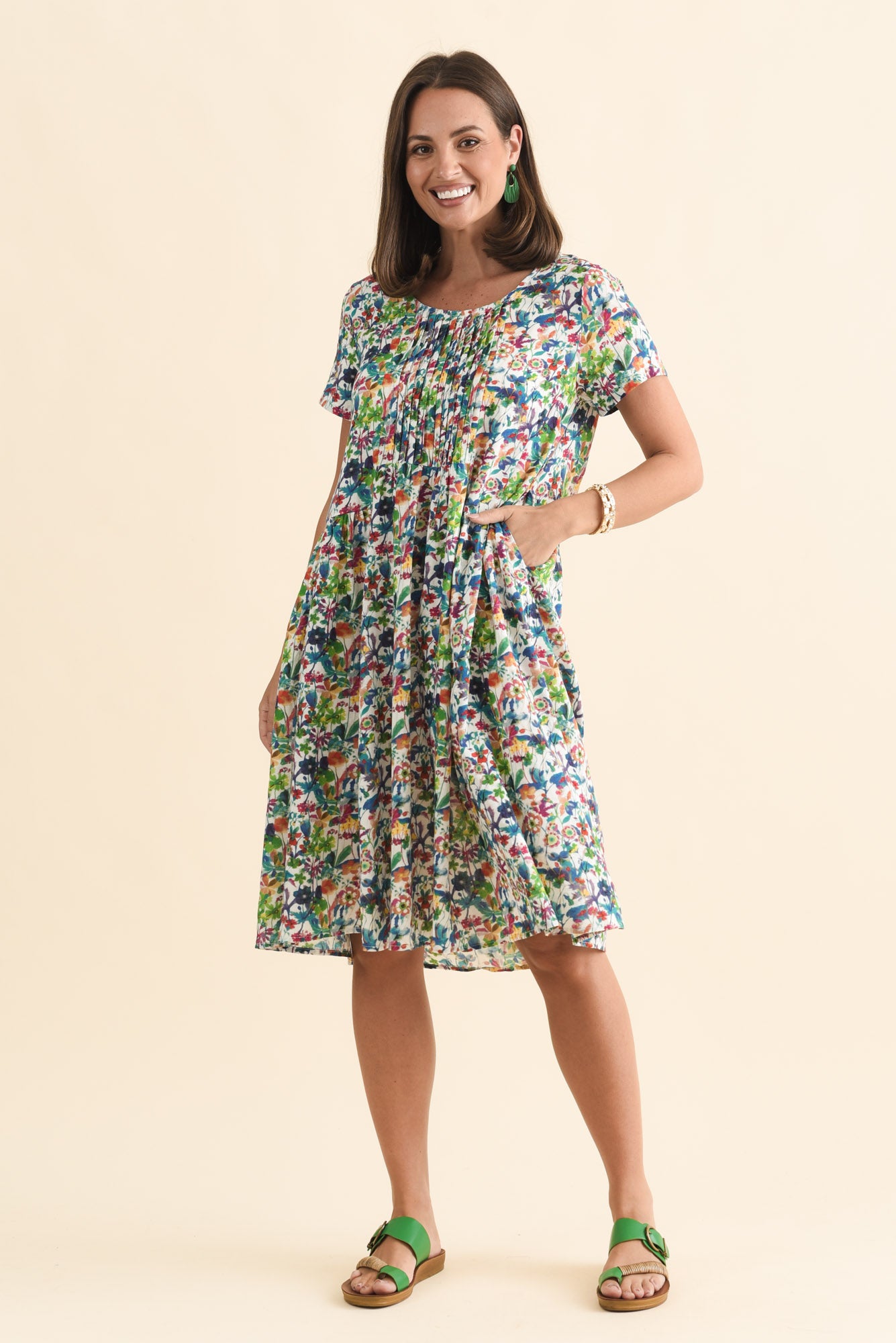 Murano Green Floral Cotton Dress