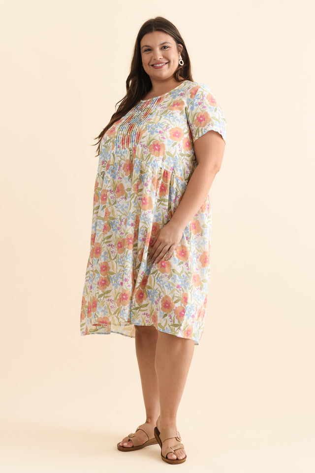 Murano Orange Flower Cotton Dress,Brunette model,alt text|model:Gabby image 10