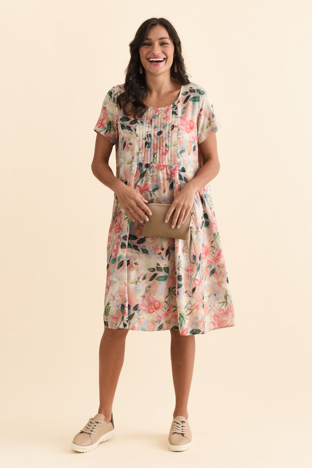 Murano Pink Wildflower Cotton Dress,Brunette model,alt text|model:Brontie image 7
