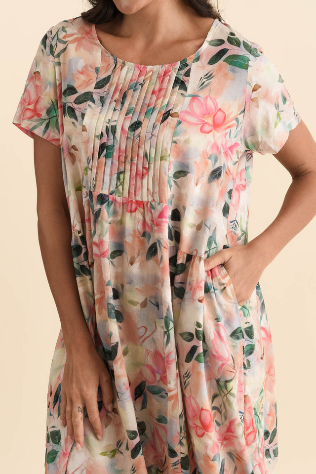 Murano Pink Wildflower Cotton Dress,Brunette model,alt text|model:Brontie image 6