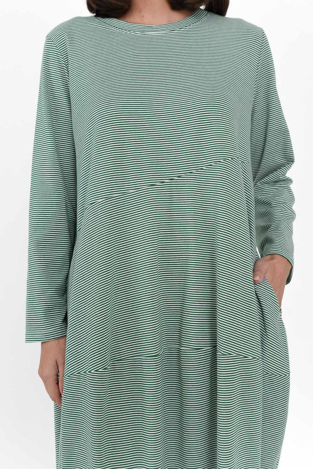 Muriel Green Stripe Cotton Blend Dress