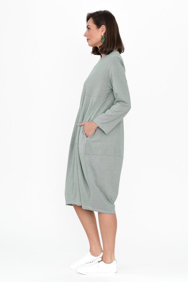 Muriel Green Stripe Cotton Blend Dress image 4