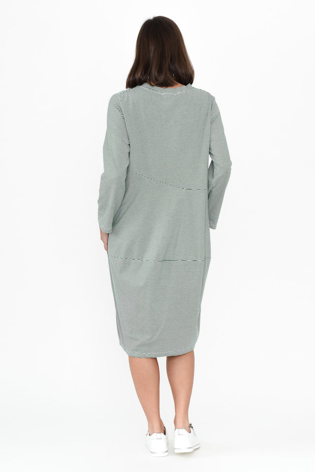 Muriel Green Stripe Cotton Blend Dress image 5