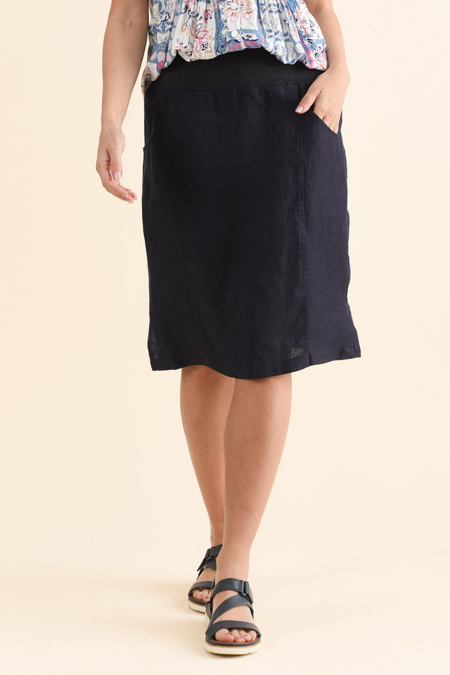 Mylah Navy Linen Stretch Skirt