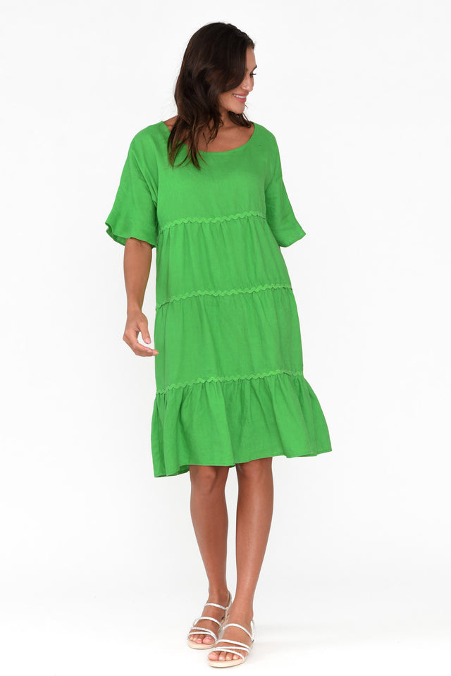 Nakia Green Linen Tier Dress