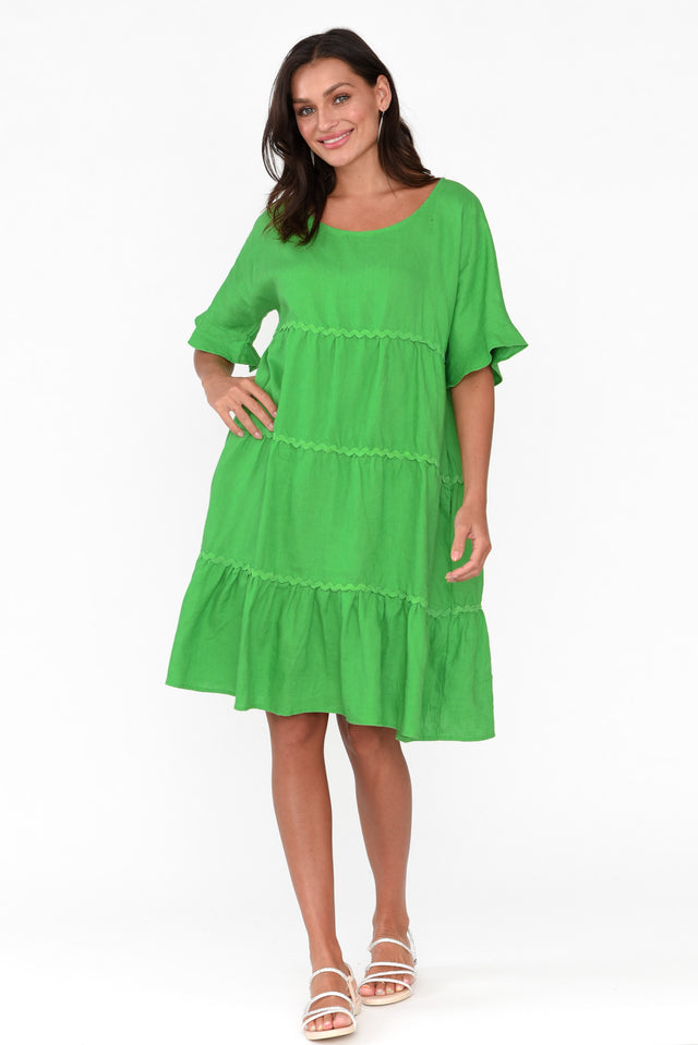 Nakia Green Linen Tier Dress
