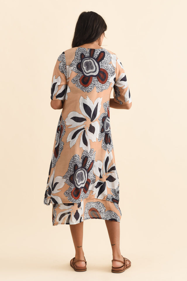 Nala Beige Flower Layers Dress,Brunette model,alt text|model:Brontie image 5