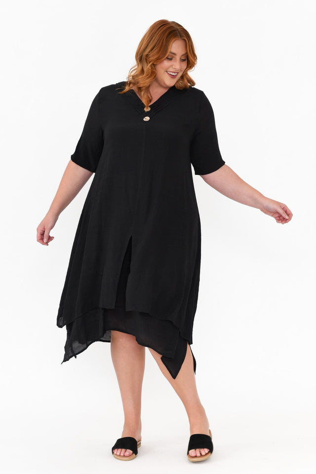 Nala Black Layers Dress,Blonde model,plus-size,curve-dresses,plus-size-below-knee-dresses,plus-size-cotton-dresses,facebook-new-for-you,plus-size-summer-dresses  alt text|model:Caitlin image 11
