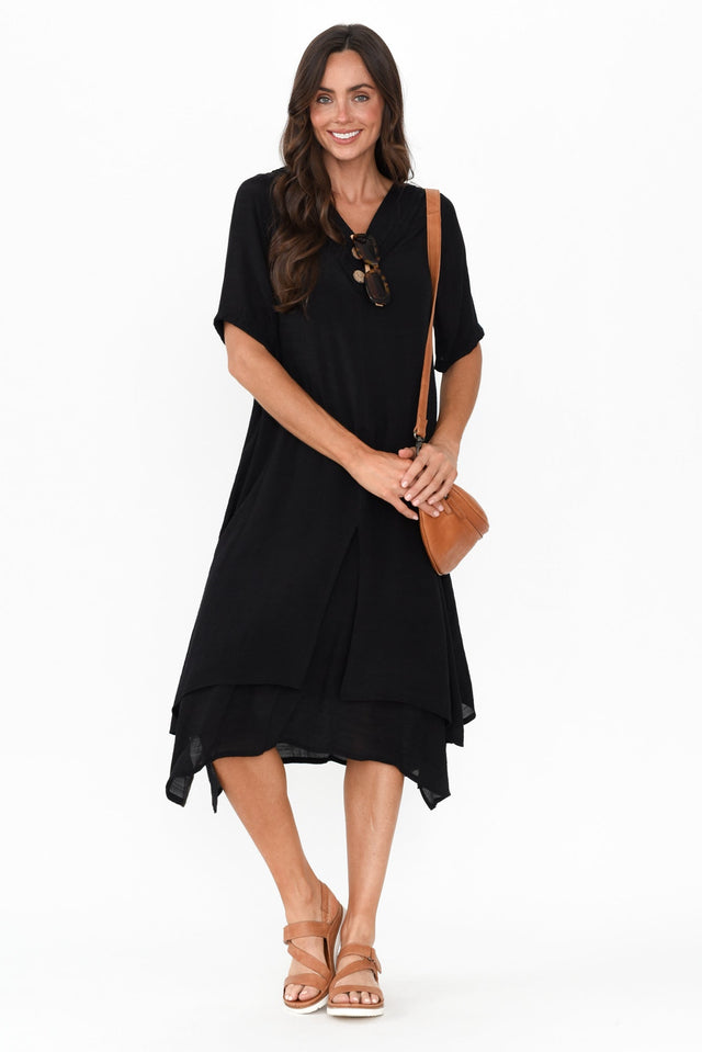 Nala Black Layers Dress,Brunette model,alt text|model:Elouise