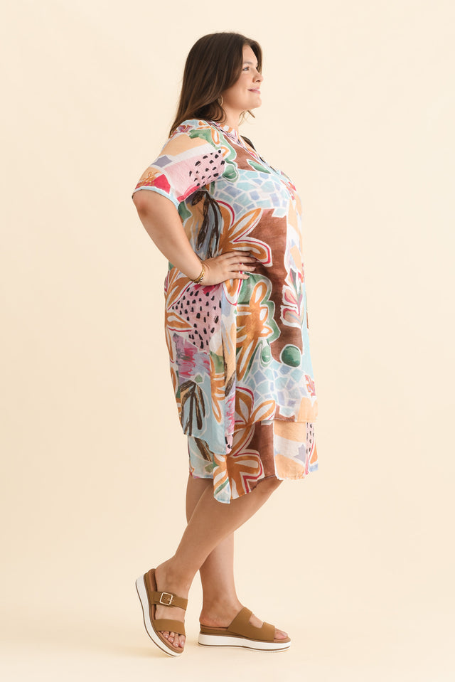 Nala Blue Flower Layers Dress,Brunette model,alt text|model:Gabby image 10