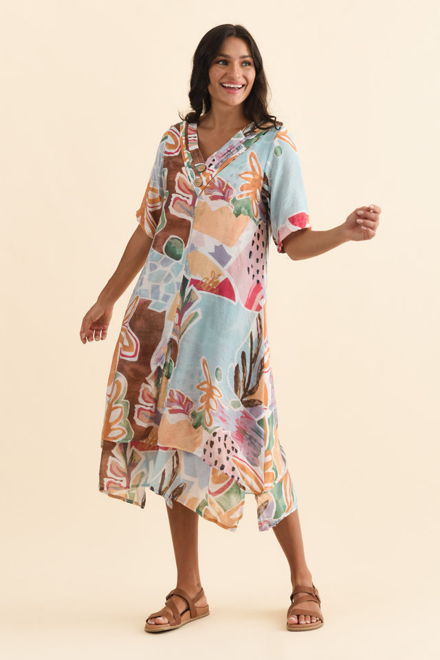 Nala Blue Flower Layers Dress,Brunette model,alt text|model:Brontie image 7
