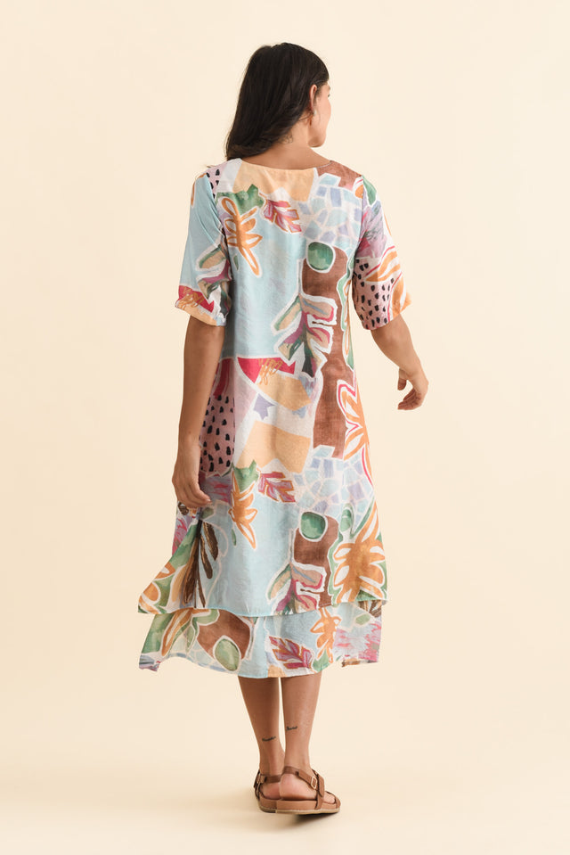 Nala Blue Flower Layers Dress,Brunette model,alt text|model:Brontie image 5