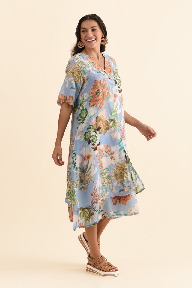 Nala Blue Garden Layers Dress,Brunette model,alt text|model:Brontie image 4