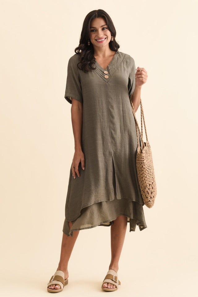 Nala Khaki Layers Dress,Brunette model,alt text|model:Brontie image 3
