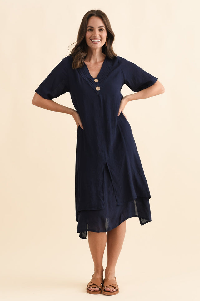 Nala Navy Layers Dress,Brunette model,alt text|model:MJ image 3