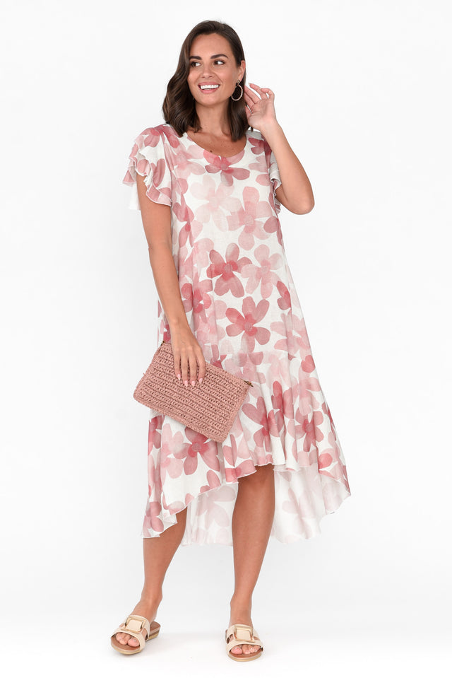 Nalani Pink Flower Linen Cotton Dress