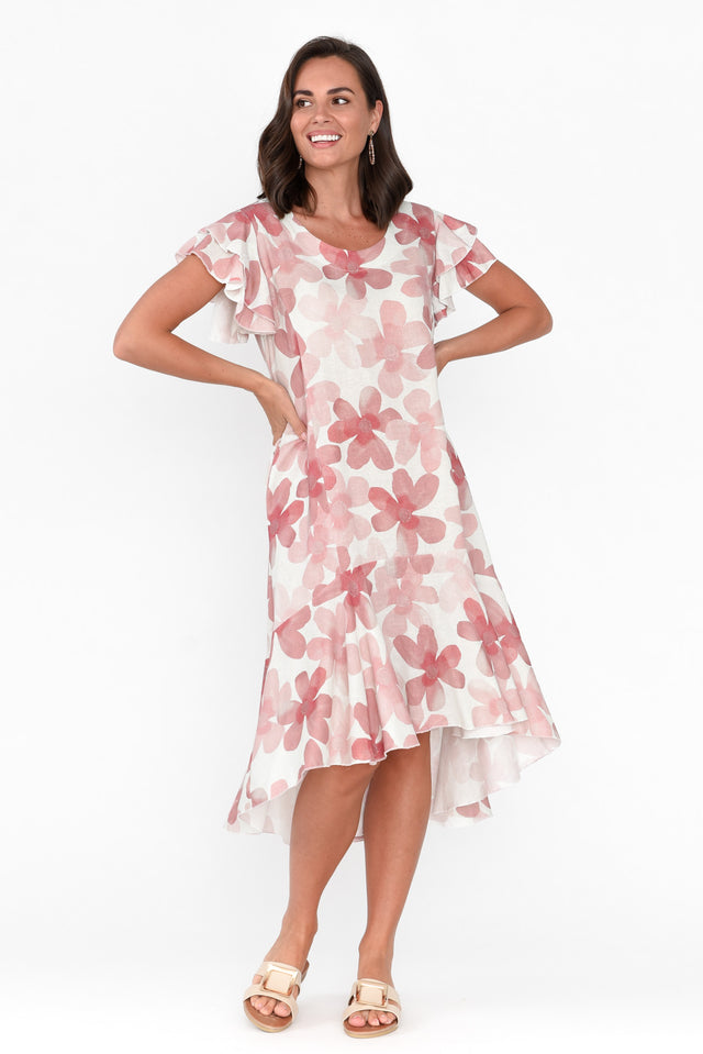 Nalani Pink Flower Linen Cotton Dress image 6