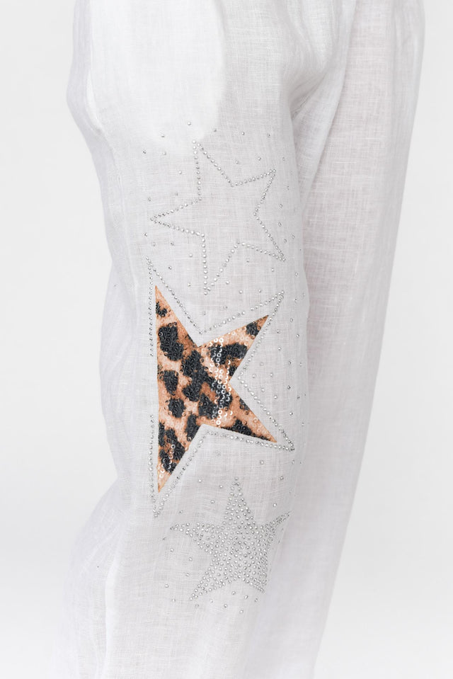 Nalda White Leopard Linen Embellished Pants