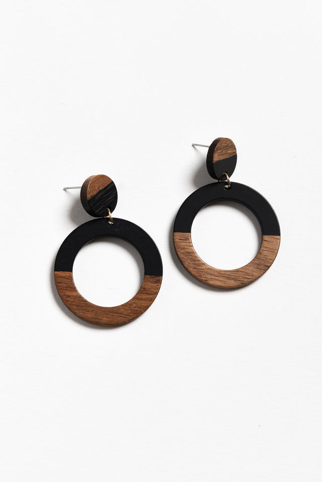 Nanelle Black Wood Hoop Earrings image 1