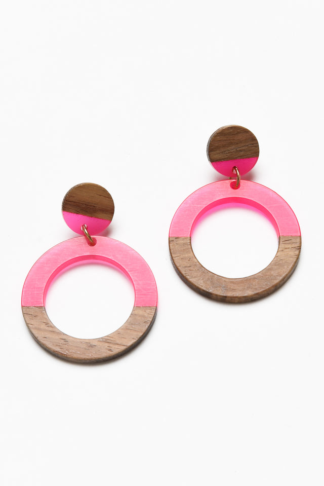 Nanelle Pink Wood Hoop Earring