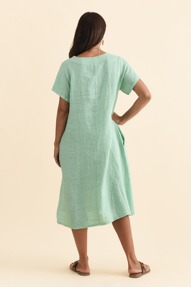 Nara Aqua Linen Pocket Dress,Brunette model,alt text|model:Cara image 5
