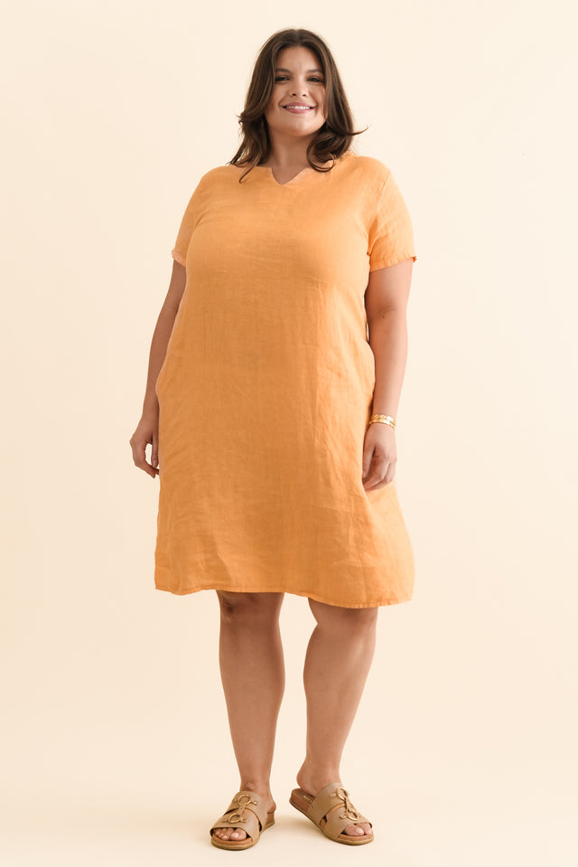 Nara Peach Linen Pocket Dress,Brunette model,alt text|model:Gabby image 10