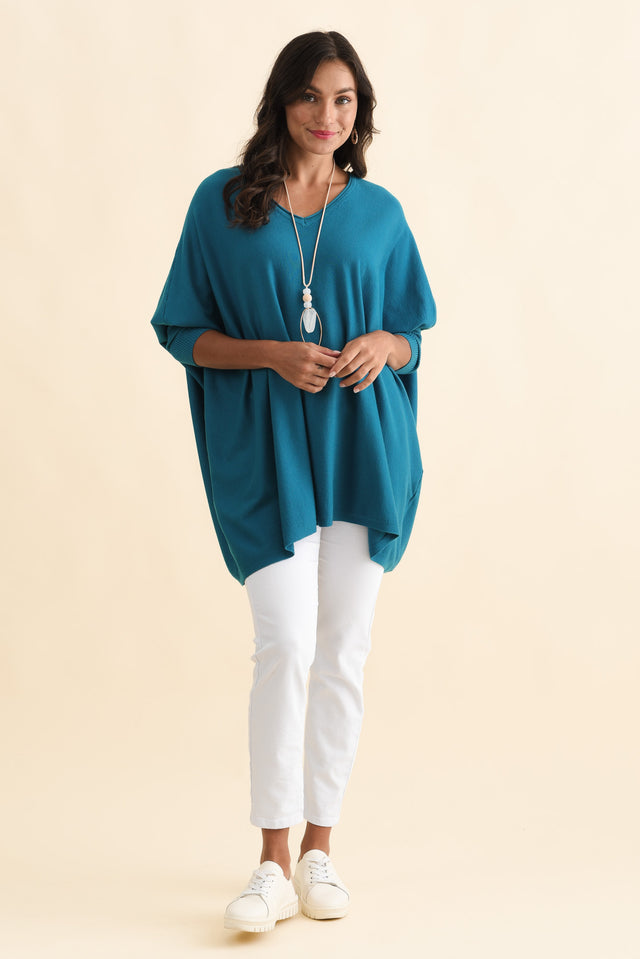 Nastia Teal Wool Blend Jumper,Brunette model,alt text|model:Brontie image 8