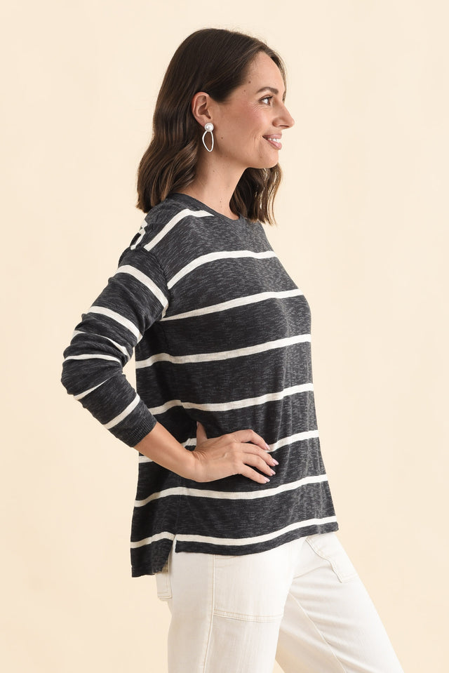 Natasha Charcoal Stripe Knit Top,Brunette model,alt text|model:MJ image 3