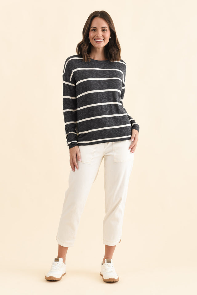 Natasha Charcoal Stripe Knit Top,Brunette model,alt text|model:MJ image 6