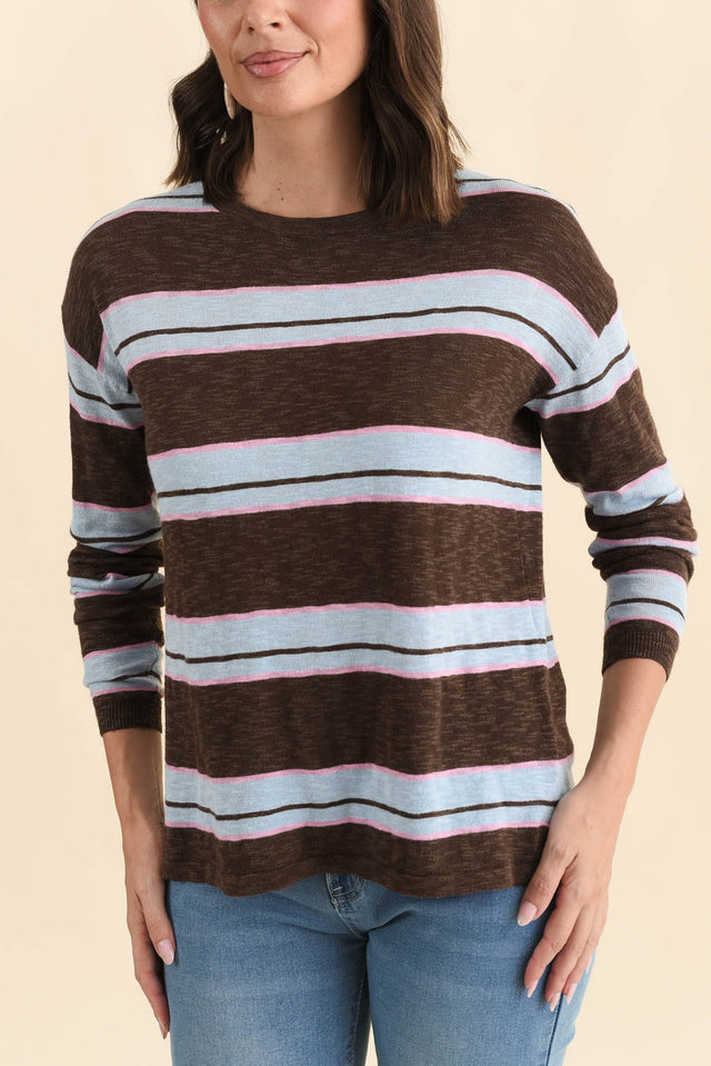 Natasha Mocha Stripe Knit Top,Brunette model,alt text|model:MJ image 5