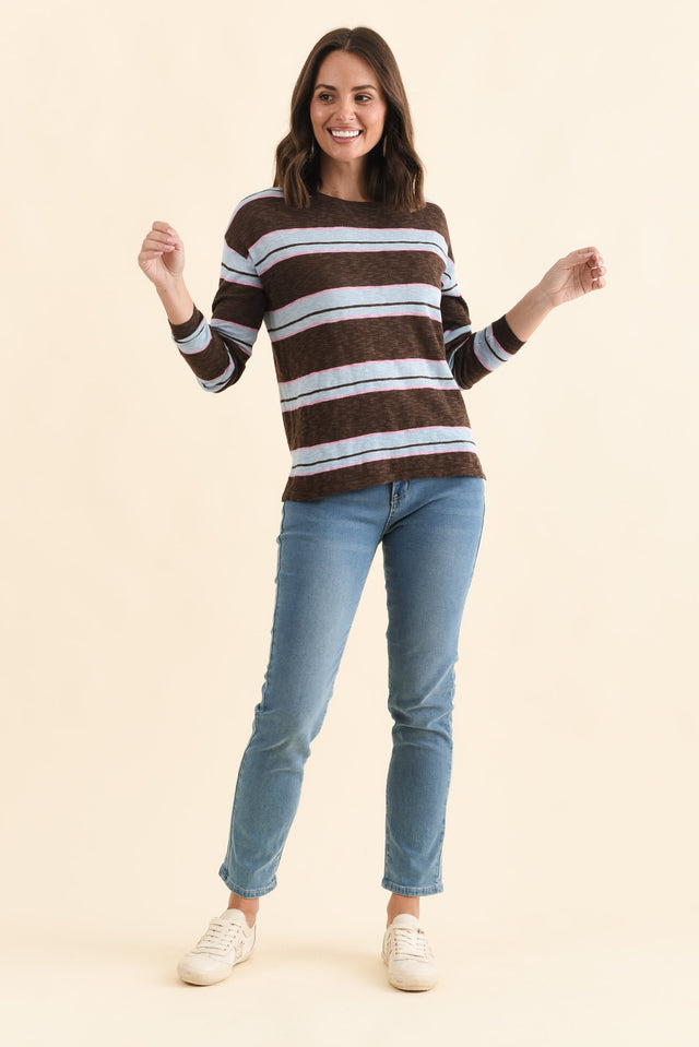 Natasha Mocha Stripe Knit Top,Brunette model,alt text|model:MJ image 6
