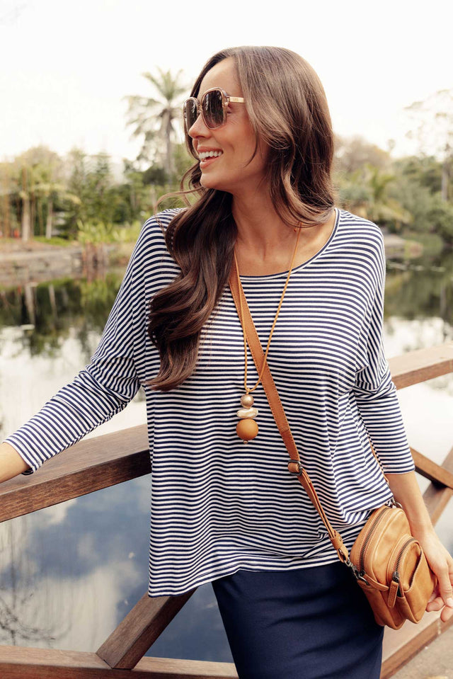 Navy and White Stripe Milan 3/4 Sleeve Top