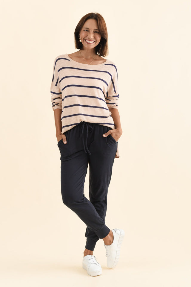 Navy Cotton Everyday Tie Sweatpants,Brunette model,alt text|model:Cara image 4