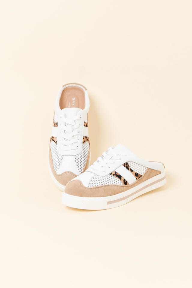 Ness White Leopard Leather Mule Sneaker