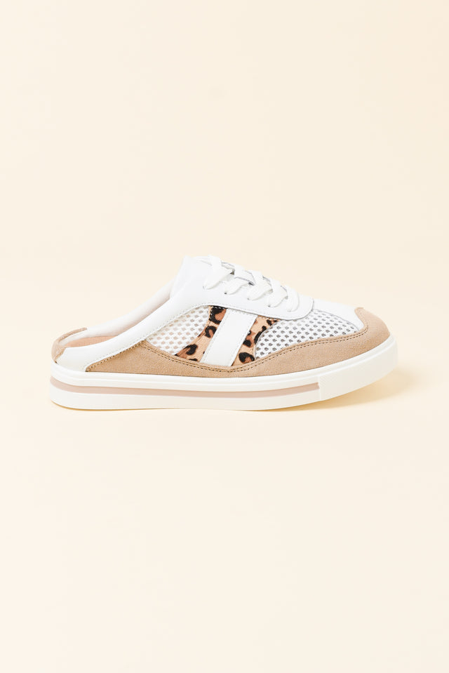 Ness White Leopard Leather Mule Sneaker
