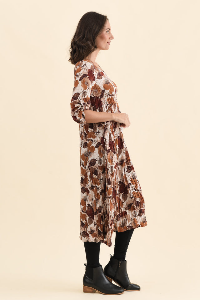 Nessa Brown Flower Crescent Dress,Side,Brunette model,alt text|model:MJ image 5