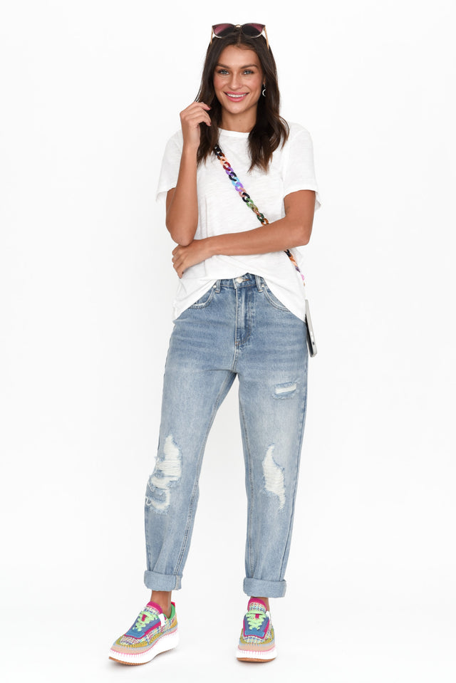 Nessie Blue Wash Distressed Straight Jeans